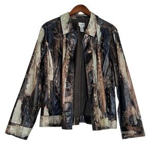 Chicos Jacket Brown Embroidered Annessa Boho Coat Western Artsy SZ Extra Large